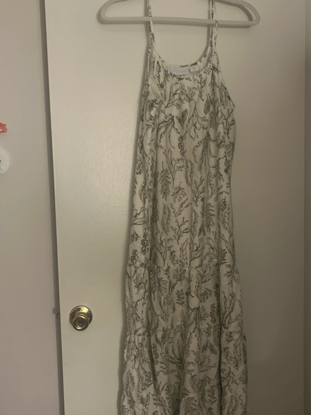 Martha Stewart Cream and Green Botanical/Seaweed Oceanic Print Maxi Dress